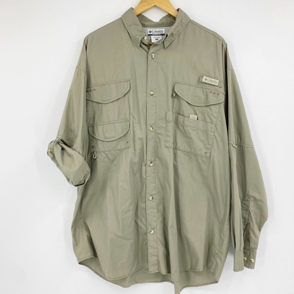 Columbia PFG Bonehead Long Sleeve Roll Tab Utility Shirt Tan Sz XL - Picture 1 of 7